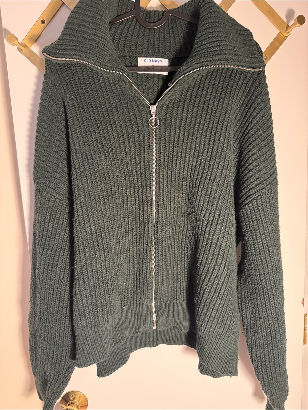 Old Navy Green Ribbed Zip-Up Sweater with High Collar